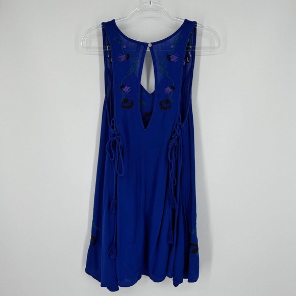 Free People Adelaide Embroidered Shift Mini Dress Ocean Blue Size XS - Picture 5 of 12